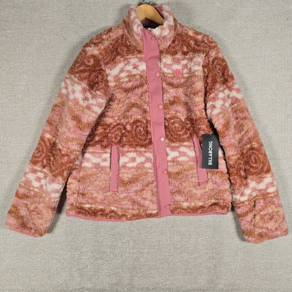Billabong Boundary Mock Neck Fleece Jacket Rose Geometric Sherpa XL OLBL045
